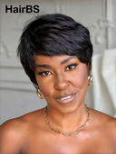 Glueless Wig black Machine Made pixie cut 100% Human Hair