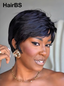 Glueless Wig black Machine Made pixie cut 100% Human Hair