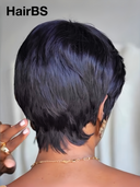 Glueless Wig black Machine Made pixie cut 100% Human Hair