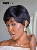Glueless Wig black Machine Made pixie cut 100% Human Hair