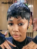 Glueless Wig  Machine Made pixie cut Straight Natural Black 100% Human Hair
