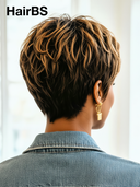 Glueless Wig Mixed Color Highlights Machine Made pixie cut 100% Human Hair