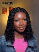 13x4 Lace Front Wig Natural Black curl bob Pre-styled Updo Deep Wave With Braided Wig 100% Human Hair