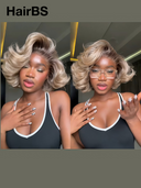 13x4 Lace Front Wig honey bob Wavy color Wig 100% Human Hair