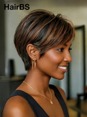 13x4 lace front Glueless Wig Mixed Color Highlights pixie cut Straight 100% Human Hair