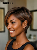 13x4 lace front Glueless Wig Mixed Color Highlights pixie cut Straight 100% Human Hair