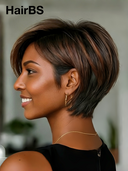 13x4 lace front Glueless Wig Mixed Color Highlights pixie cut Straight 100% Human Hair