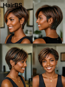13x4 lace front Glueless Wig Mixed Color Highlights pixie cut Straight 100% Human Hair