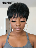 Special Offer Glueless Wig Machine Made pixie cut Straight Natural Black 100% Human Hair