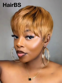 Special Offer Glueless Wig honey Machine Made pixie cut wig Easy to wear 100% Human Hair