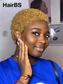 Special Offer lace front & Glueless Wig honey 27# afro curly pixie cut wig 100% Human Hair