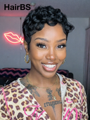 Special Offer Glueless Wig Machine Made pixie cut finger wave Natural Black 100% Human Hair
