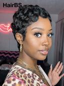 Special Offer Glueless Wig Machine Made pixie cut finger wave Natural Black 100% Human Hair