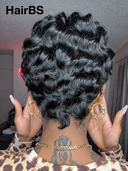 Special Offer Glueless Wig Machine Made pixie cut finger wave Natural Black 100% Human Hair