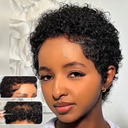 Full lace & lace front & machine made Wig Natural Black pixie afro curl 100% Human Hair