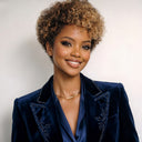 Glueless Wig honey highlight Machine Made pixie curly wave Ready to Wear 100% Human Hair