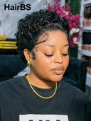 Special Offer 13x4 lace front Wig pixie cut curly wave Natural Black 100% Human Hair