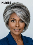 13x4 lace front Mixed Color Highlights Light Grey pixie cut Straight 100% Human Hair