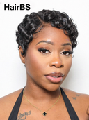 Special Offer 13x4 lace front Wig & machine made pixie cut finger wave Natural Black 100% Human Hair