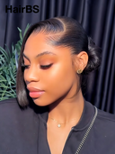 13x4 Lace Front Wig Natural Black Straight bob Pre-styled Updo 100% Human Hair