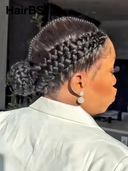 Full Lace Natural Black bob Pre-styled Updo With Braided Crown 100% Human Hair