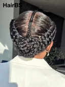Full Lace Natural Black bob Pre-styled Updo With Braided Crown 100% Human Hair