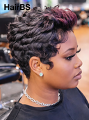 13x4 lace front burgundy Highlights pixie cut 100% Human Hair