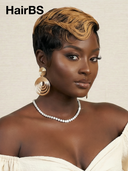 Glueless Wig Honey Highlights Machine Made pixie cut Ready to Wear 100% Human Hair