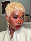 Glueless Wig blonde Machine Made Straight pixie cut 100% Human Hair