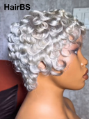Glueless Wig silver Grey Machine Made pixie quick Weave Short cut 100% Human Hair