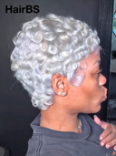 Glueless Wig silver Grey Machine Made pixie quick Weave Short cut 100% Human Hair