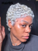 Glueless Wig silver Grey Machine Made pixie quick Weave Short cut 100% Human Hair