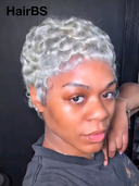Glueless Wig silver Grey Machine Made pixie quick Weave Short cut 100% Human Hair