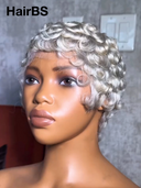 Glueless Wig silver Grey Machine Made pixie quick Weave Short cut 100% Human Hair