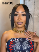13x4 Lace Front Wig Natural Black Straight bob 12 inch Pre-styled Updo 100% Human Hair