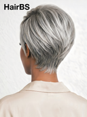 Glueless Wig Silver Salt And Pepper Grey Straight Machine Made 100% Human Hair