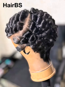13x4 lace front Pixie cut Wig Natural Black finger wave side part 100% Human Hair