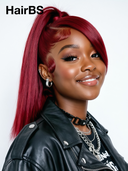 13x4 Lace Front Wig 2 color burgundy or black Pre-styled Updo straight 100% Human Hair