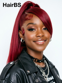 13x4 Lace Front Wig 2 color burgundy or black Pre-styled Updo straight 100% Human Hair