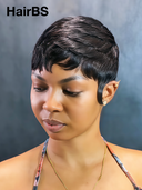 Easy to wear Glueless Wig Straight  Black Machine Made pixie cut 100% Human Hair
