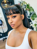 13x4 Lace Front Wig Pre-styled Updo straight with bangs black 100% Human Hair