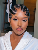 Special Offer Easy to wear pixie Wig Natural Black water wave 100% Human Hair