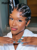 Special Offer Easy to wear pixie Wig Natural Black water wave 100% Human Hair