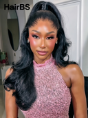 HD Lace 13x4 Lace Front Wig Natural Black Body wave 24 inch Pre-styled Updo 100% Human Hair