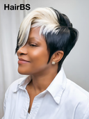 Glueless Wig Machine Made pixie straigh short white highlight with bangs 100% Human Hair