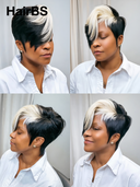 Glueless Wig Machine Made pixie straigh short white highlight with bangs 100% Human Hair