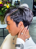 13x4 lace front White highlights pixie cut Straight side part 100% Human Hair