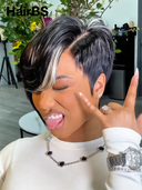 13x4 lace front White highlights pixie cut Straight side part 100% Human Hair