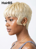 Machine Made pixie straight blonde with bangs 100% Human Hair