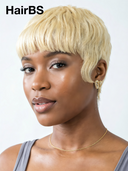 Machine Made pixie straight blonde with bangs 100% Human Hair